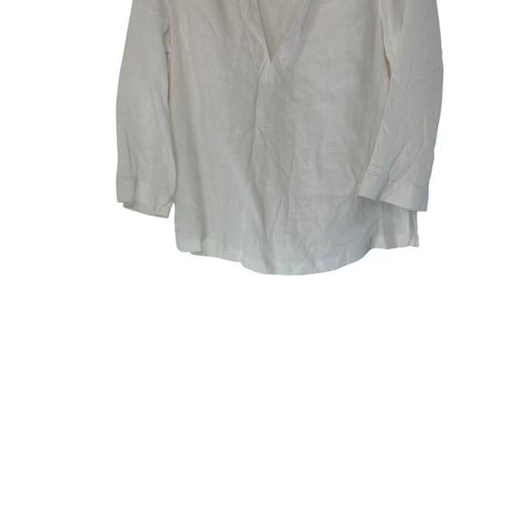 Sigrid Olsen Blouse White Linen Lagenlook V-Neck Relaxed 3/4 Sleeve Medium - Picture 4 of 11